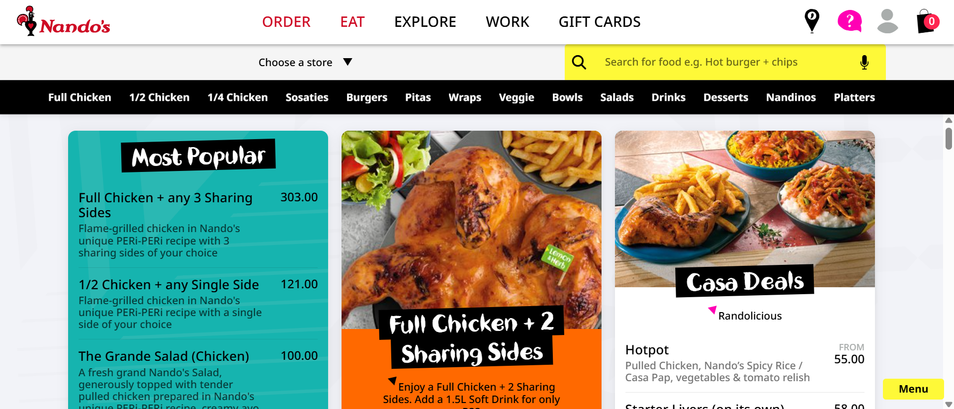 Nando's Menu Page