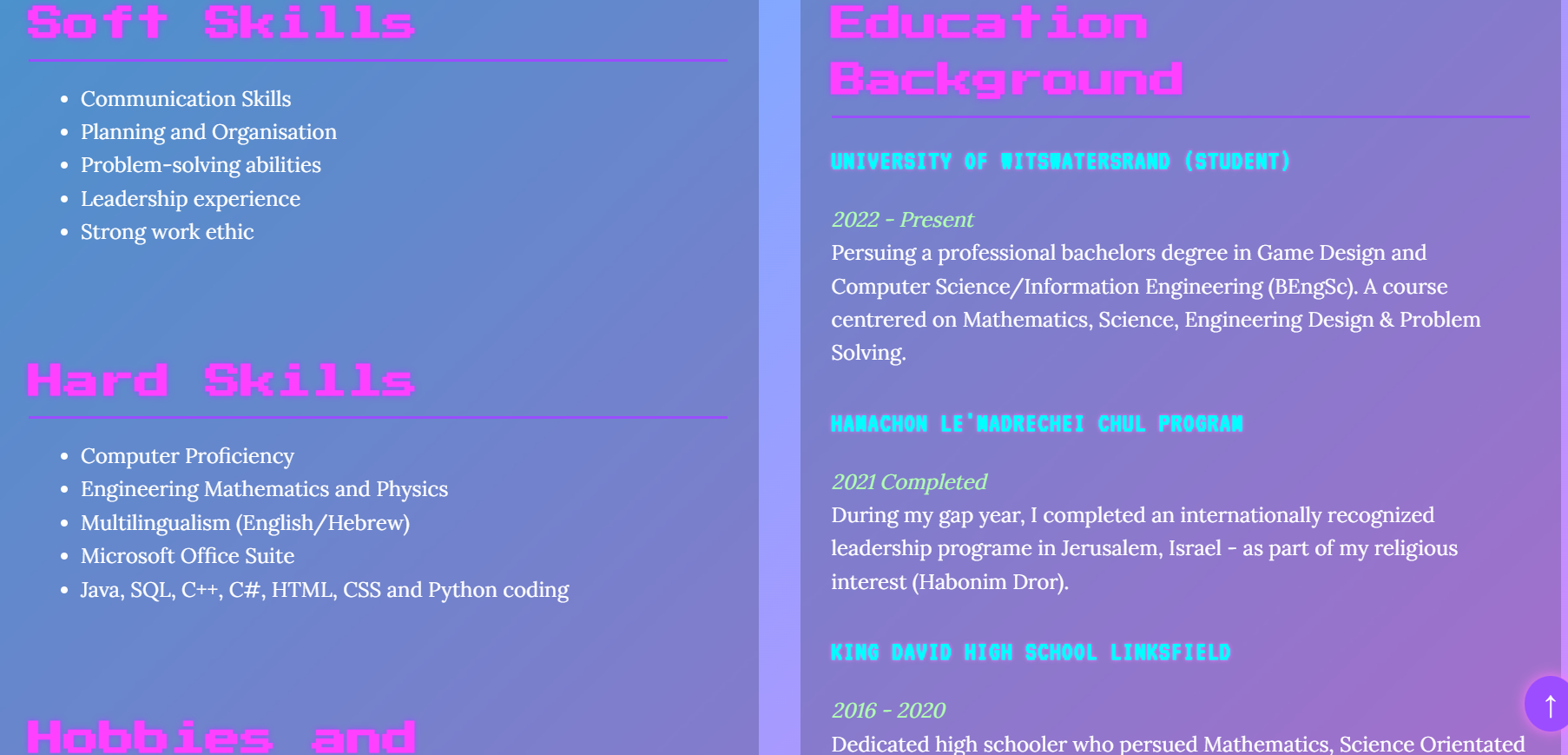 Newly Styled CV Page