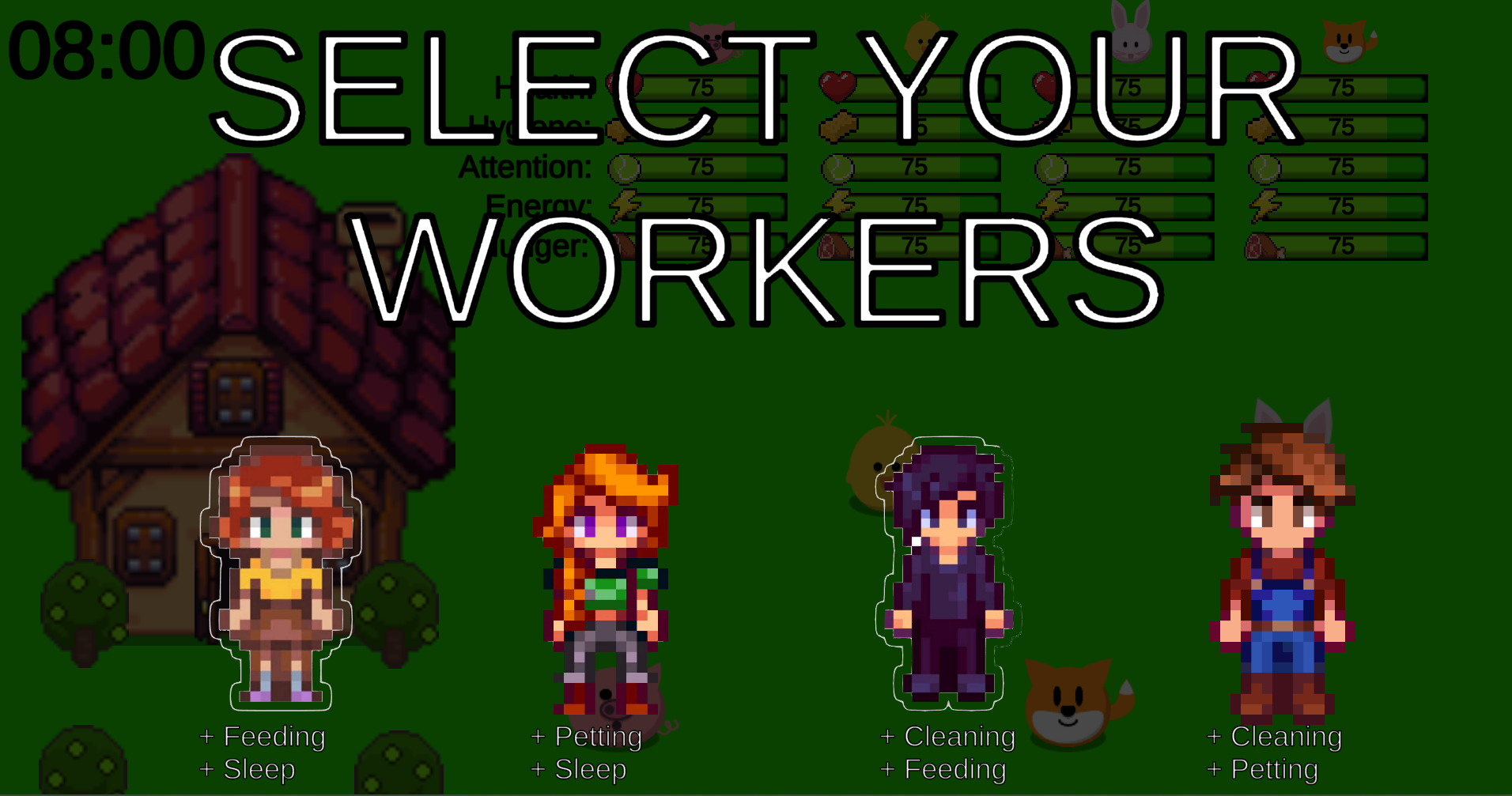 Farming Simulator game - worker select screen