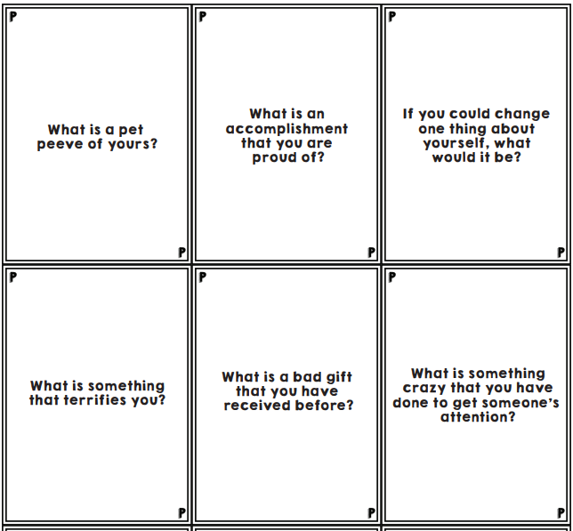 Pseudo game - prompt cards