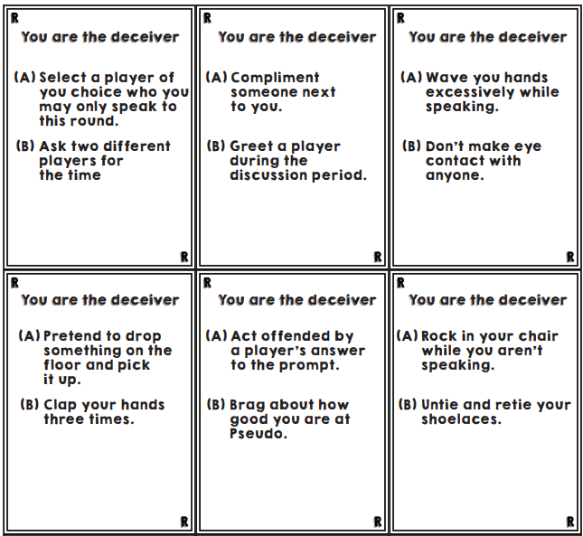 Pseudo game - deceiver cards