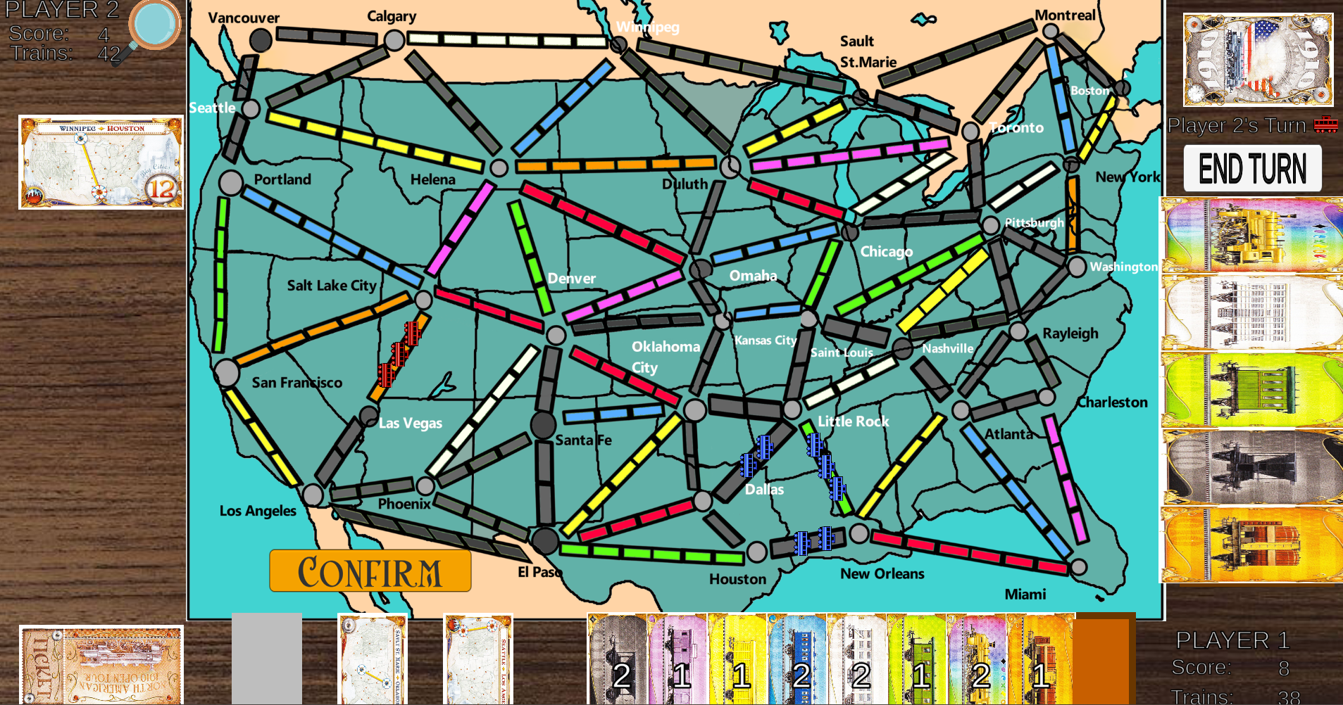 Ticket to Ride Adaptation game - board with cards