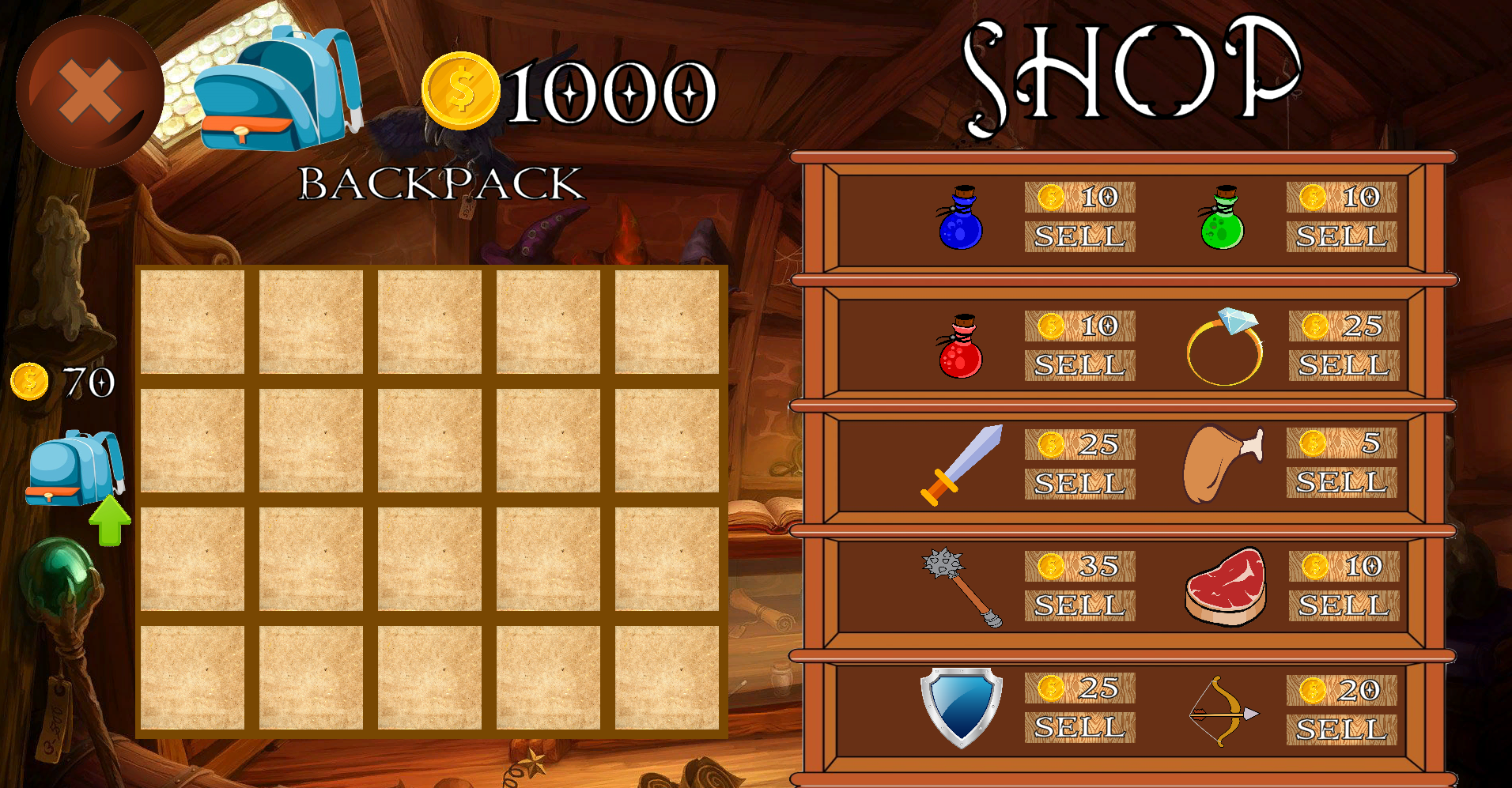 RPG Shop UI game - shop screen