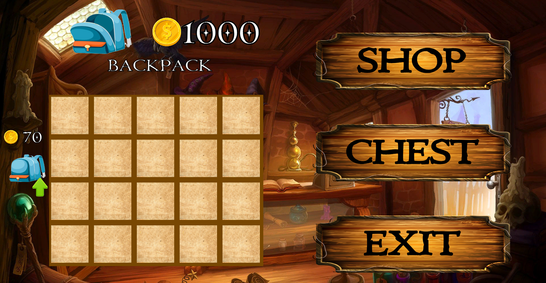 RPG Shop UI game - main menu