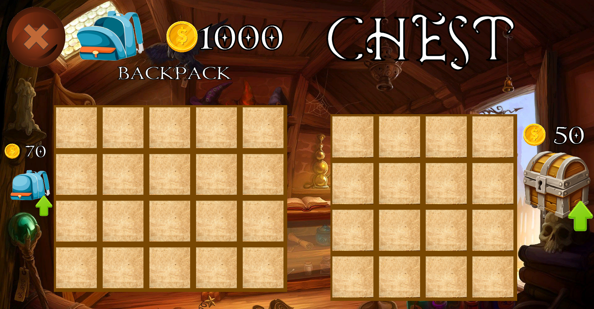 RPG Shop UI game - chest screen