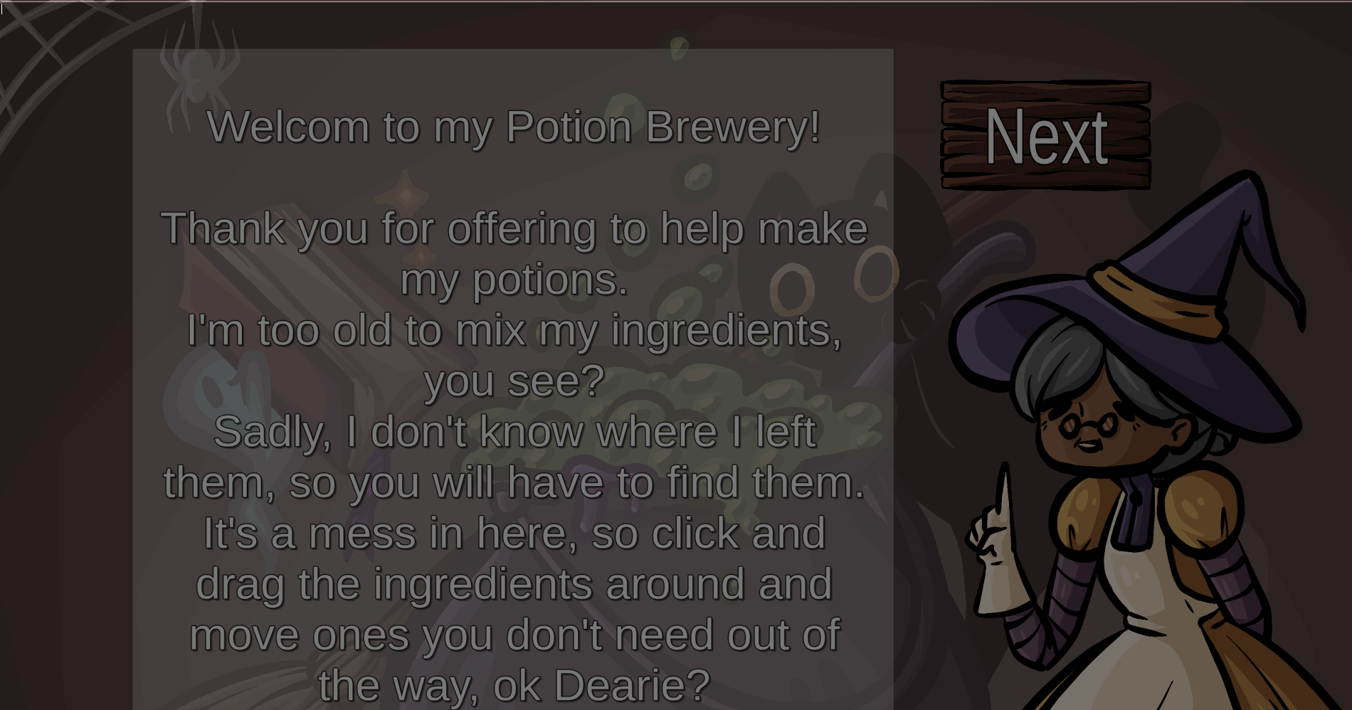 Witch Crafter game - narrative screen
